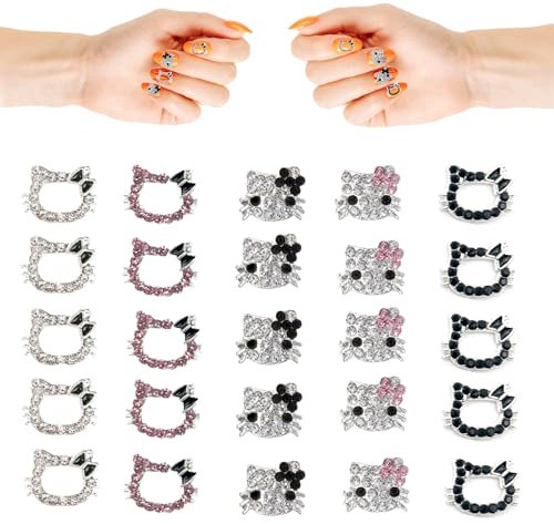 3D Nail Charms Kitty, 25PCS Sanrio Nail Charms, Kitty Charms Nägel, Diamanten für Nagelkunst, Kitty Nagel Charms, 3D Nail Art Charms, for Nail Art Decorations Supplies