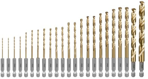 SALI 23 teiliges HSS Bohrerset Sechskantschaft Schnellbohrkronen 1,5-10 mm Titan-beschichteter Bohrersatz Schnellwechsel 1/4-Sechskantaufnahme Spiralbohrer Metallbohrer für Holz Kunststoff Aluminium