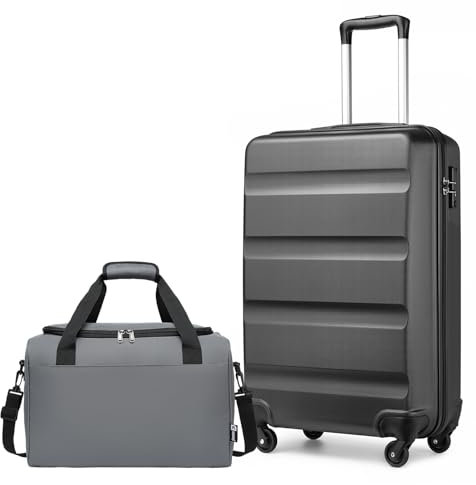 Kono Juego de Equipaje de Mano para Cabina, Maleta Mediana Grande con Cerradura TSA, Carcasa rígida de ABS con Bolsa de Cabina Ryanair, 40 x 20 x 25 Pulgadas, Gris, 24 Inch Luggage Sets, Juegos de