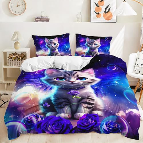 Housse de Couette 240 x 260 Rose Pourpre Animaux Parure de Lit 240 x 260 Microfibre Couette 240x260 Anti-Acariens,Parure Housse Couette 220x240 avec Fermeture Eclaire+2 Taie Oreiller 50x75cm