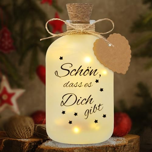 LED Flaschenlicht, Beleuchtete Flasche, LED Flaschenlicht mit Spruch - Schön, dass es Dich gibt, Leuchtflasche Personalisiert Geschenk, Weihnacht Glückslicht für Frauen Freundin Geburtstag Hochzeit