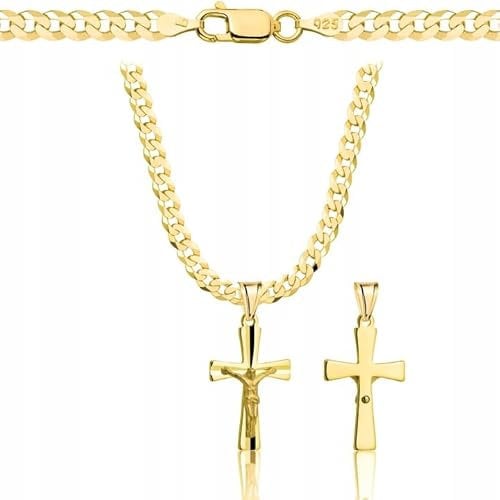 Amor Luxury AMAR goldkette Herren/Damen 925/585 - Kreuz Kette 60 cm - goldkette Kreuzkette, halskette 3,8mm