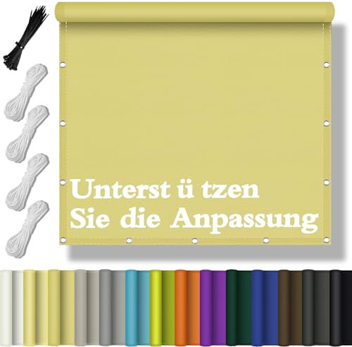 Flei Sonnensegel Wasserdicht Rechteckig, Schattentuch UV-Schutz Sunsegel Reißfest Maschinenwäsche mit Ösen und Seil für Garten Balkon Terrasse Zaunblende AußEnbereich Schwimmbad 1x1.2M - Sandfarbe