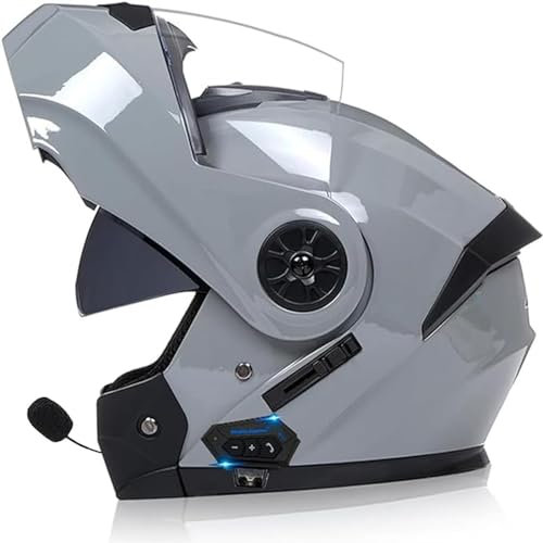 QJWMatic Klapphelm Bluetooth Helm Klapphelm Motorradhelm Integralhelme Mit Doppelvisier Für Herren Damen ECE Zertifiziert Klapphelm Mit Bluetooth E,L59-60CM