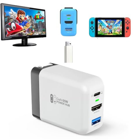 65w Switch Dock para Switch, Puerto de Carga rápida, Mini portátil TV Dock con 4K@60Hz HDMI, USB C,USB 2.0 Port Charger Adaptador para Switch/Tipo C PC portátil/Teléfono Negro + Blanco