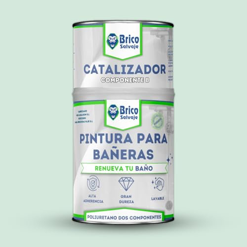 BRICOSALVAJE Pintura para Bañeras Acabado SATINADO Dos Componentes 600+150 ML | Fácil Aplicación | Acabado Cerámico | Impermeable (Verde Claro Crawford)