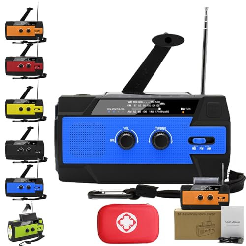 All-in-One Solar Emergency Radio with Hand Crank, Flashlight and Phone Charger by Rsolar (Blue)