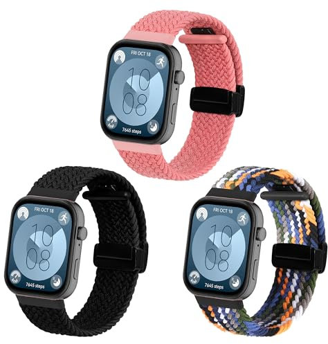 KUTEWEU Cinturino Compatibile con Huawei Watch Fit 3 Band, Nylon Intrecciato Cinturini di Ricambio Sportivo con Fibbia Magnetica per Huawei Watch Fit 3 Smart Watch (Rosa+Nero+Denim)