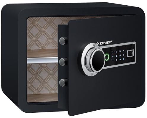 KESSER® Coffre-fort électrique avec empreinte digitale | 38x30x30cm | Boîte à piles incluse | Coffre-fort électronique 3x double verrouillage à boulons - Noir - L