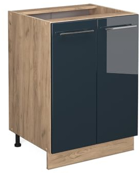 Vicco Küchenunterschrank Fame-Line, Dunkelblau Hochglanz, 60 cm | MDF-Front · Ohne Arbeitsplatte · Höhenverst. Füße · Metallgriffe · Soft-Close