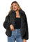 Kate Kasin Damen Kunstpelzmantel Langarm Revers Kurzmantel Jacke Kurzer Faux Pelz Winterjacke Kunstfell Oberbekleidung Schwarz S