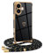 Mkej Coque Compatible avec iPhone 16 avec Cordon de Collier, Coque avec Cordon Motif Coeur d'amour TPU Housse, Collier RéglableTéléphone Portable Lanyard Case pour iPhone 16, Or Noir