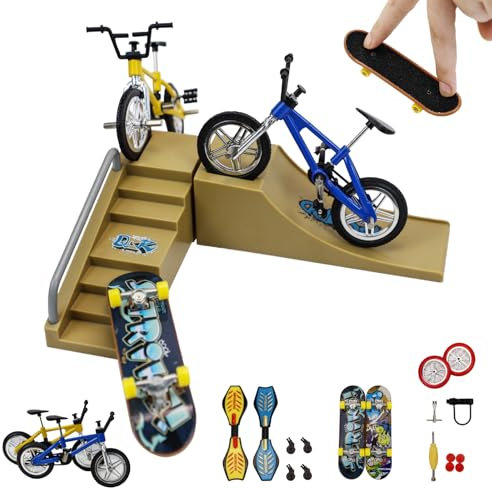 ideallife Skate Park Kit, Mini-Fingerspielzeug-Set, Finger-Skateboards, Fingerräder, kleines Schwingbrett mit Ersatzrädern und Werkzeugen (17 Stück)