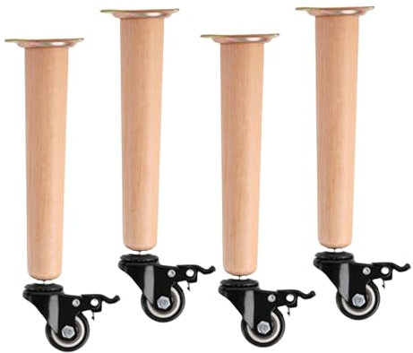 4 Pieds pour Meubles en Bois Verticale avec roulettes avec freins Pattes De Remplacement de Table Basse Forme Ronde Jambes pour Canapé Meuble TV Table à Manger (55CM)