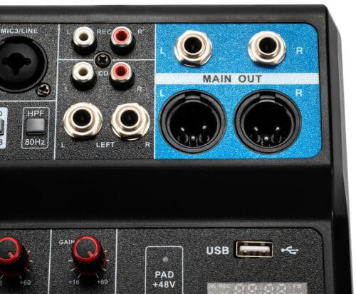 Audio DJ Mixer Soundboard Console System, 5-Kanal 48V Phantomspeisung mit Bluetooth USB MP3 Stereo Live DJ Studio Streaming für professionelle Aufnahmen Parties auf KTV Bühne