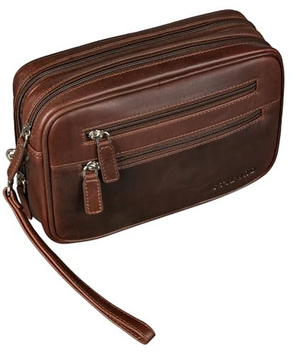 STILORD 'Nero' Handgelenktasche Herren Leder mit Doppelkammer Vintage Handtasche Clutch für 8,4 Zoll Tablets ideal für Reisen Festival Herrenhandtasche echtes Leder, Farbe:bourbon - braun