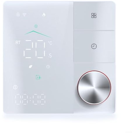 Thermostat Fussbodenheizung, 220V Smart Raumthermostat Knopf Fußbodenheizung Tuya WiFi WLAN für Elektrische Fußbodenheizung, Intelligent Kompatibel mit Alexa, Google Home, Weiß