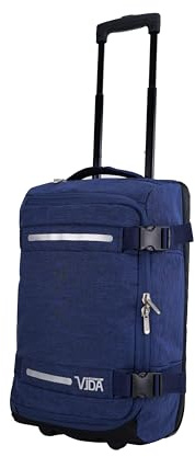 Valise Trolley Cabine Souple Vida VT607,2 Roullettes Multi Sangles d'attache (Bleu chiné (Jeans), S-Cabine 55x32.5x20cm -34L)