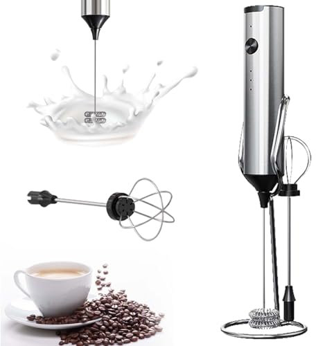 Milchaufschäumer Stab, Elektrischer Milchaufschäumer, Tragbarer Milchaufschäumer mit 2 Edelstahl-Schneebesen, Milchaufschäumer Aufladbar für Matcha, Heiße Schokolade, Cappuccino