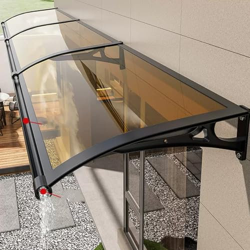 Vordach für die Haustür für den Außenbereich, mit transparenter Polycarbonatplatte, ausziehbar und leise, perfekt für Dach, Terrasse, Fenster, Veranda, große Dachrinne für Regenwasserablauf, Schwarz,