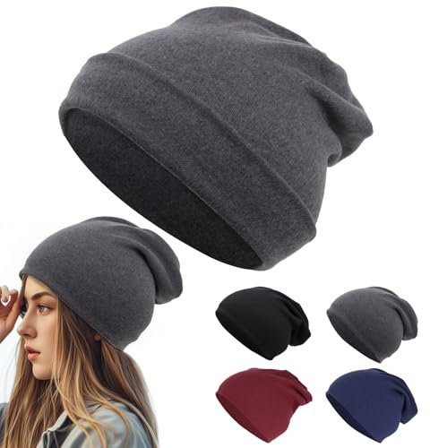 AN-WATTY Unisex Slouch Beanie Mütze für Alle Jahreszeiten, Dünne Mütze Damen, Herren, Chemo Kopfbedeckung, Bonnet Sleep Cap, Laufmütze, Schlafmütze, Grau