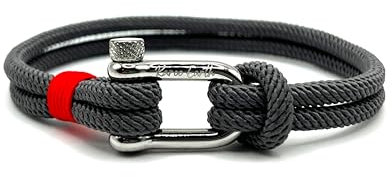 KAROO EARTH JEWELLERY Men's Nautical Rope Bracelet, Durable Nylon Marine Rope | Bracelet with stainless steel D-shackle | Mens Double Strand rope bracelet (Steel Grey, 19cm (Small - Medium))