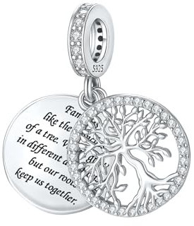 BIZK Charms Argent Sterling 925 Femmes Bijoux Pendentifs Compatible pour Bracelets Collier pour Les Mères, Les Amis, Les Amoureux (Arbre Généalogique)