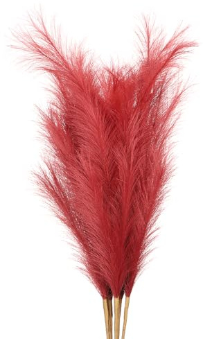 PATIKIL Decorazione Pampas Alta 37,8 pollici, 7pz Grandi Pampas Artificiali Sfusa Erba Finta Lunga Soffice Essiccata per Casa Decor Boho Vaso Matrimonio Parete Pavimento, Rosso Scuro