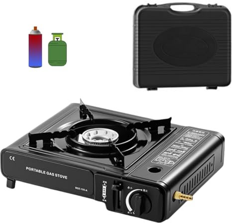Hornillo de ga-s portátil, estufa de butano de campamento, estufa de campamento compacta 2900W con estuche transporte, encendido electrónico butano g-as quemador para cocción al aire libre (Negro)