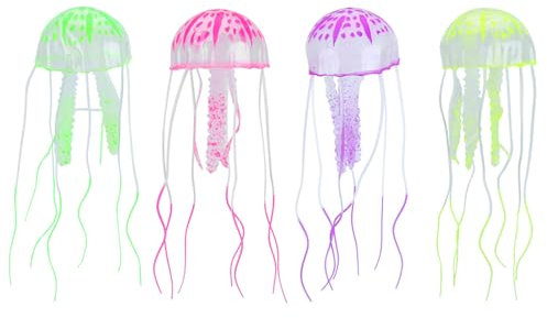 Greensen 4 Stück Aquarium-Simulation Quallen, Künstliche Silikon Quallen Aquarium Deko mit Fluoreszierendem Leuchten Im Dunkeln für Aquarium Dekoration