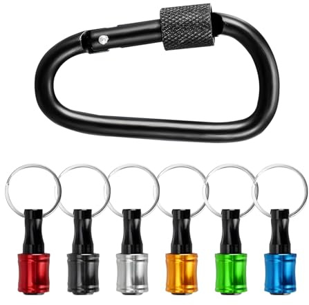 FUG 1/4 Inch Hex Shank Screwdriver Bit Holder Keychain, Alloy Steel Magnetic Bit Storage Set with Carabiner - Tool Accessories