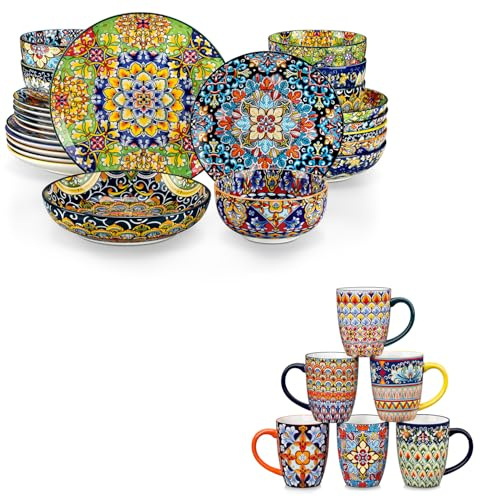 vancasso SIMI Servizio Piatti 30 Pezzi per 6 Persone in Ceramica Boho Chic