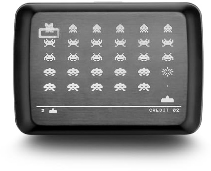 ÖGON -DESIGNS- Porte-Cartes en Aluminium avec Fermoir en métal, Protection RFID Contre la fraude et la démagnétisation, Portefeuille Compact, modèle Smart Case Oslo (Gravure Invaders)