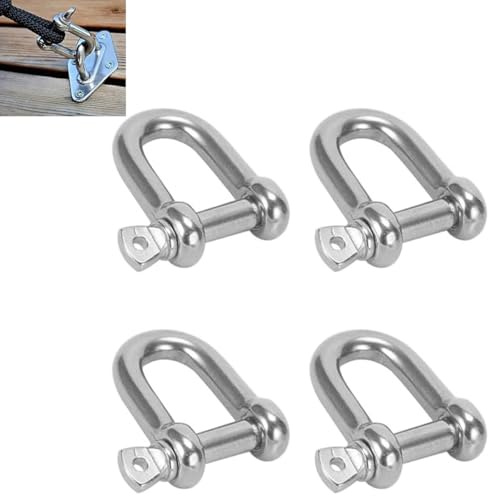 Ruayia 4 Stück M8 Edelstahl Schäkel gerade kurze Form, 304 D Ring Schäkel Sperren Gerade mit Augenbolzen Ø8mm für Takelage Stahlseil Kordeln Ketten Schäkel