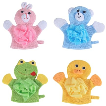 STOBAZA 4 Stück Teiliges Süßen Cartoon motiven Weiche Sanfte Reinigungshandschuhe für Schonende Hautpflege Leicht und Handlich für Badespaß Badewanne