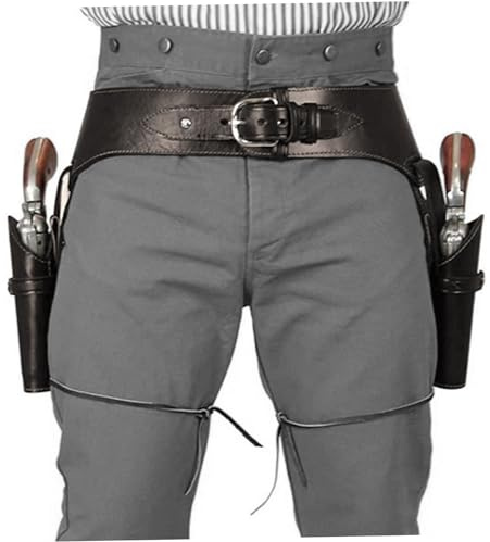 Licsaliwe Cowboy Gun Belt PU Western Style, Double Revolver Holder for Men, Steampunk Costume for Halloween Cosplay Party