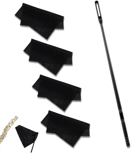 Juego de 5 limpiadores de flauta dulce y paño de limpieza, 1 varilla de limpieza para flauta y 4 paños de limpieza, para limpieza interior y exterior de flauta travesera, herramientas de flauta
