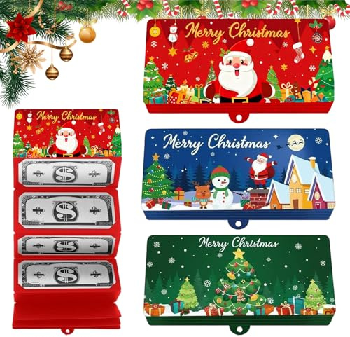BSOON 3 Stück Weihnachts-Geldgeschenk-Umschläge mit 10 Fächern – Geldkartenhalter für Weihnachten, Geschenkverpackung für Geldgeschenke an Familie, Freunde & Kollegen