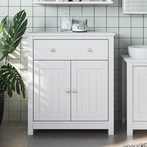 WRJENFSC Armoire Toilette Berg pin Blanc 69,5x34x80 cm, 1 tiroir 2 Portes, Meuble Haut Salle de Bain, Dressing ou Suite parentale