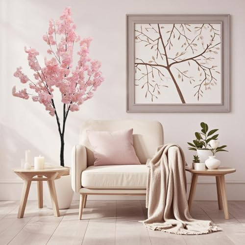 Lifelike Artificial Cherry Blossom Tree 180cm– Handmade Silk Pink Flowers in Pot – Decorative Faux Cherry Blossom Plant for Indoor & Outdoor Home, Office, Wedding, Party – No Assembly Needed –