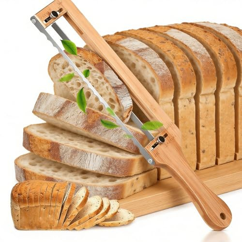 WhaleO Brotmesser mit Abstandshalter, Brotmesser Wellenschliff mit Holzgriff, Brotschneidemesser Brotschneider Manuell, Langlebig und Leicht zu Reinigen zum Sauerteigbrotbacken mit Brotsäge