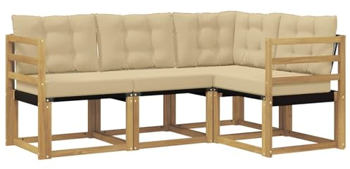 vidaXL Outdoor-Sofagarnitur mit Kissen 4 pcs Weiß und Beige, Gartenmöbel, modernes Sofa-Set für draußen, Loungebereich, haltbare Terrasse zum Entspannen und Wohlfühlen