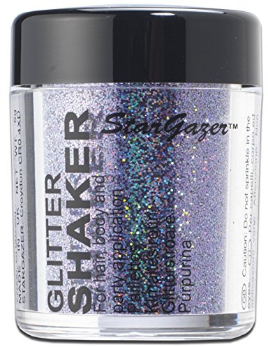 Stargazer Starlight Glitter Shaker, Lilac Cloud. Cosmetic glitter powder for use on the eyes, lips, face, body, hair and nails.