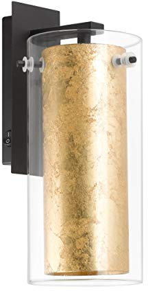 EGLO Wandlampe Pinto Gold, 1 flammige Wandleuchte, Material: Stahl, Farbe: Schwarz, Glas: klar, gold, Fassung: E27, inkl. Schalter