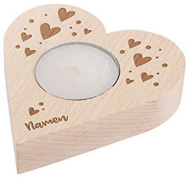 Herz & Heim® Teelichthalter mit Gravur in Herzform mit Ihren Namen (Liebe)