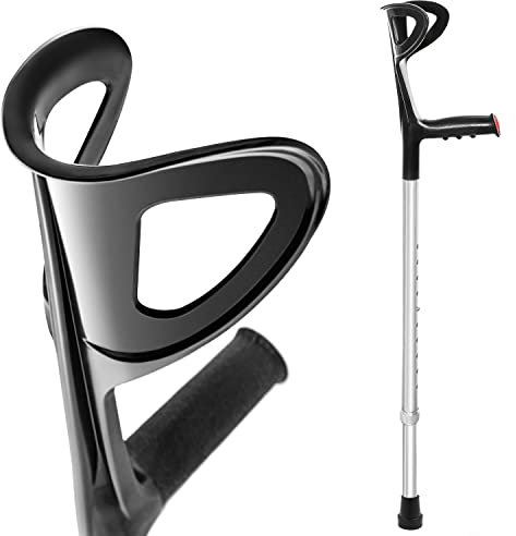 AIESI® Orthopädische Krücke verstellbar einzeln leicht aus schwarz eloxiertem Aluminium, Garantie 24 Monate