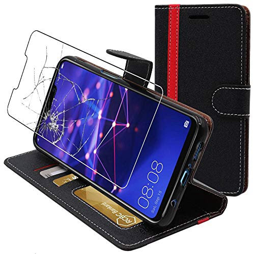ebestStar - Cover per Huawei Mate 20 Lite (2018), Custodia Libro Protezione Portafoglio, Pelle PU Porta Carte, Nero/Rosso + Vetro Temperato
