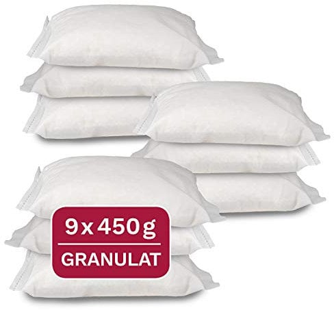 Universal Entfeuchter Nachfüllpackung, 9 x 450 g Granulat im Vliesbeutel, geeignet für gängige Raumluftentfeuchter