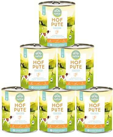 naftie Bio Hundefutter Hof Pute - Premium Nassfutter Menü mit Putenfleisch & Süßkartoffeln - getreidefrei glutenfrei - purinarm - 6X 800g Dosen