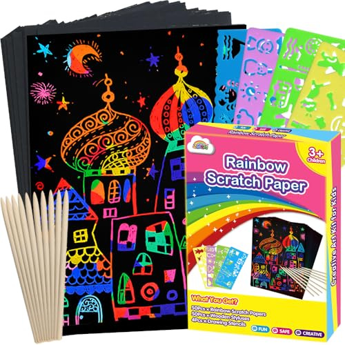 ZMLM Scratch Paper Art Crafts Kids Gifts, 100PCS Rainbow Scratch Paper Art for 3 4 5 6 7 8 9 Years Old Girls Boys, Arts and Crafts for Kids 4-6, Birthday Gifts Toys and Party Favors (Pink)